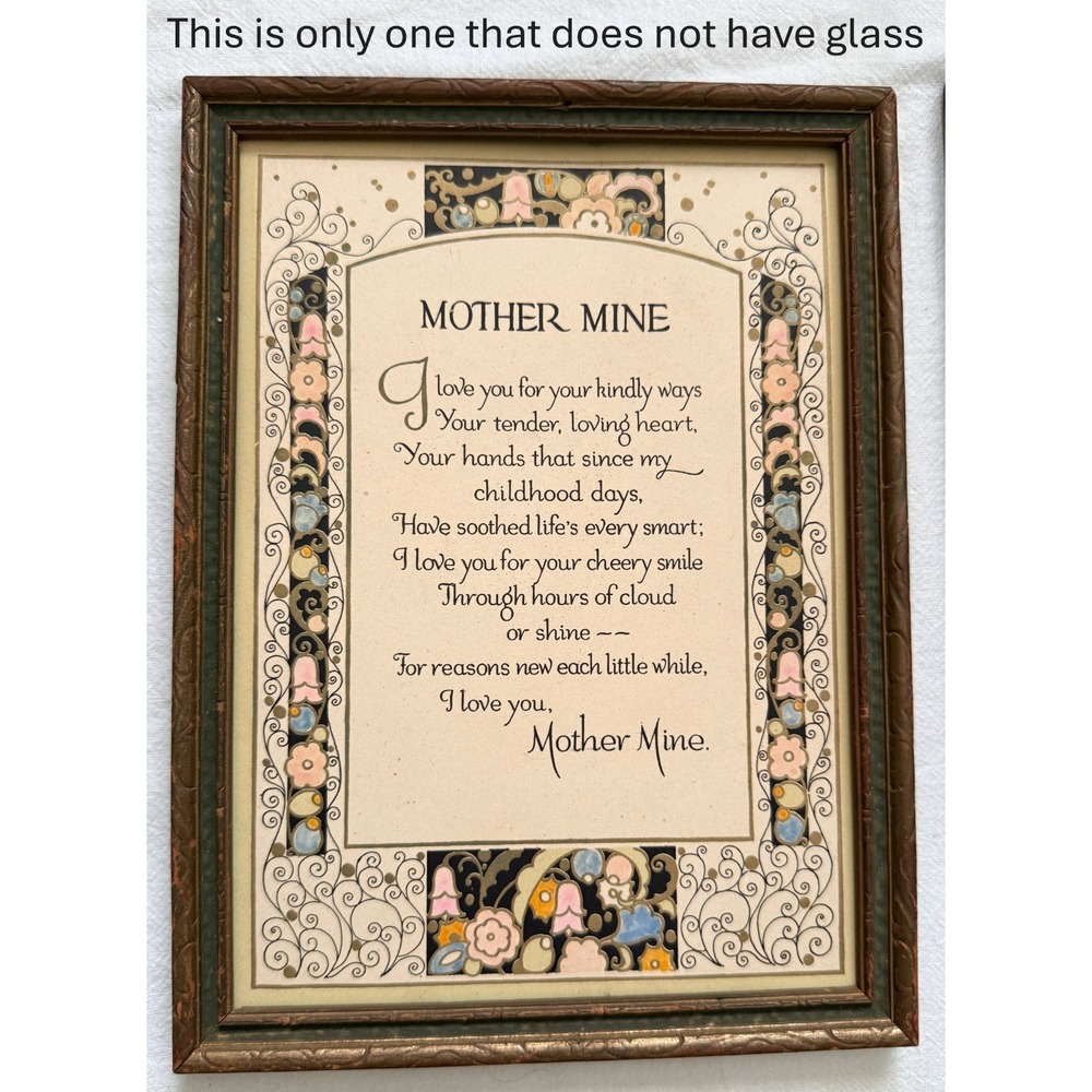 Vtg/Antique Gallery Wall Framed Print & Poem Lot of 6 As-Is TLC Motherhood 1920s - Picture 3 of 16